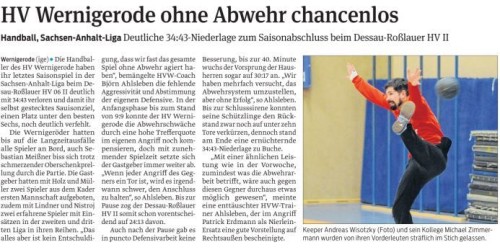 1. Männermannschaft des HVW beendet die Saison auf Platz 9